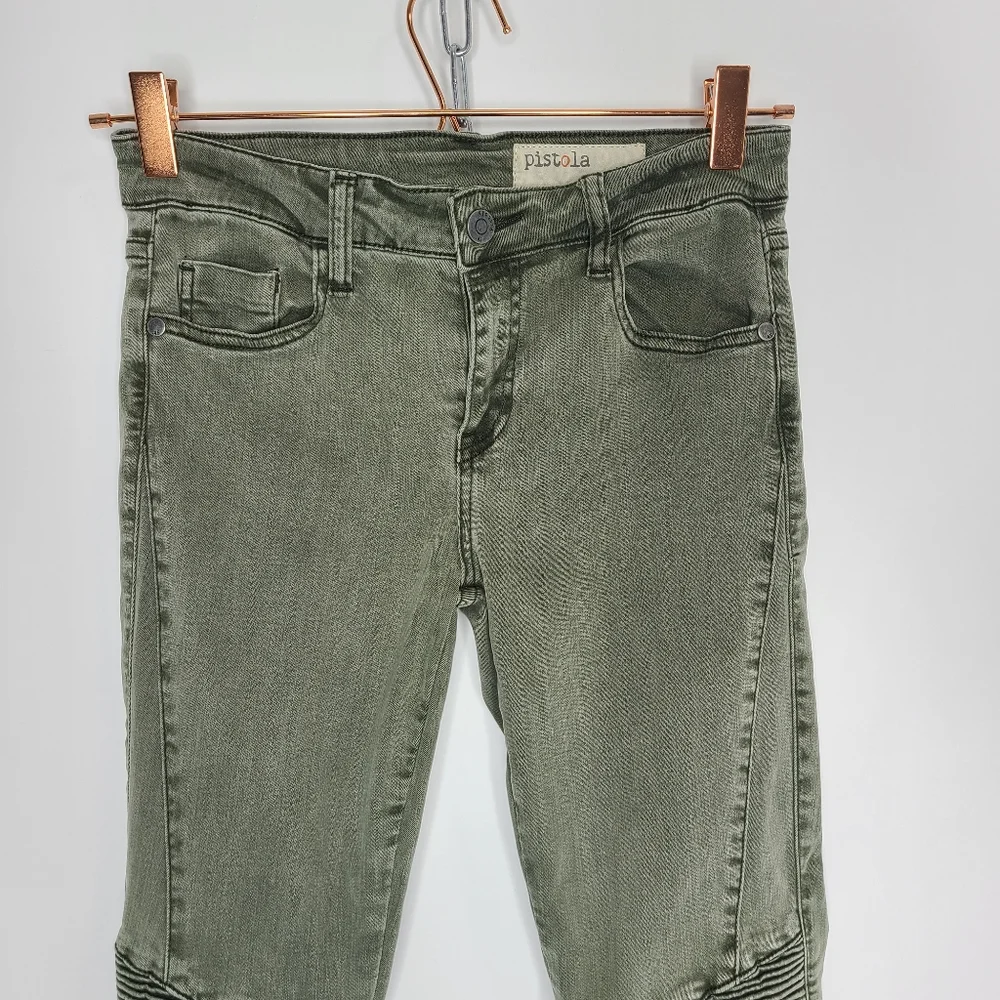 Pistola Audrey Pants Moto Detail Skinny Knit Olive Green Size 26 - Picture 2 of 10